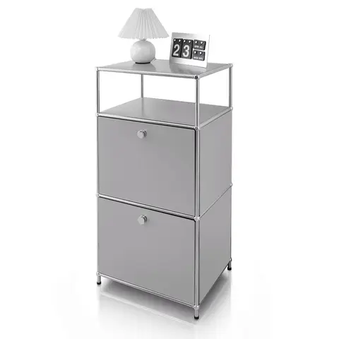 Floordirekt Concept Epure MK-120 Étagère en Métal avec Portes - Cadre Chromé, Noir Blanc Gris Bleu, 50 x 40 x 100 cm Gris