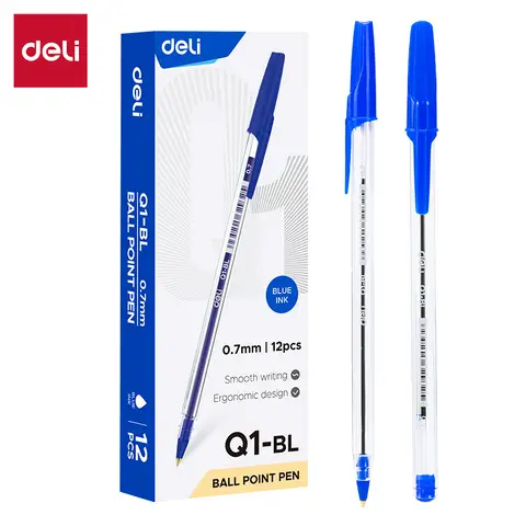 Deli Ballpoint Pen, Office Writing Supplies, 0.7mm Bullet Tip, Blue, 12-Pack