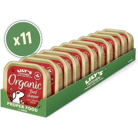 Lily's Kitchen Barquettes de nourriture humide pour chiens adultes, bœuf biologique, à base d’ingrédients naturels, 11 x 150 g