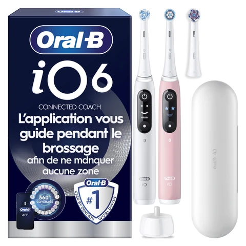 Oral-B iO 6 Lot De 2, Brosses À Dents ÉlectriquesRose  et Blanche, 2 Brossettes