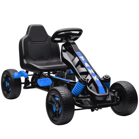 AIYAPLAY Pedal Go Kart, Ride on Racer with Freewheel System, Brake, Non-Slip EVA Wheels, Metal Frame, Go Kart for Kids Blue