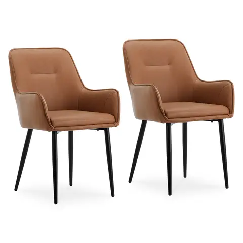 CLIPOP Occasional Dining Chairs Set of 2 Faux Leather Padded Kitchen Chair Accent Armchair with Backrest and Metal Legs, Lounge Living Room Reception Chairs 0224 brown 56*50*89 cm