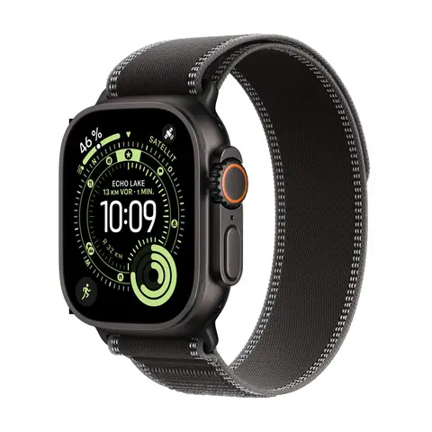 Apple Watch Ultra 3 GPS + Cellular 49 mm Schwarzes Titangehäuse mit Schwarz/Kohle Trail Loop - S/M
