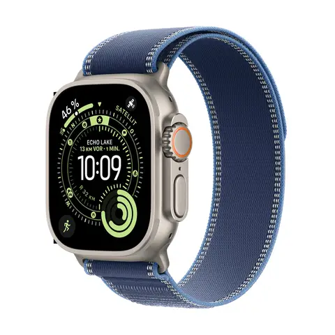 APPLE Watch Ultra 3 GPS + Mobiel 49mm Natuurlijk titanium kast met Blauw/Helderblauw Trail Loop - S/M
