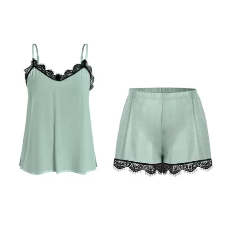 IZURIA lace v-neck mint camisole and shorts set  L