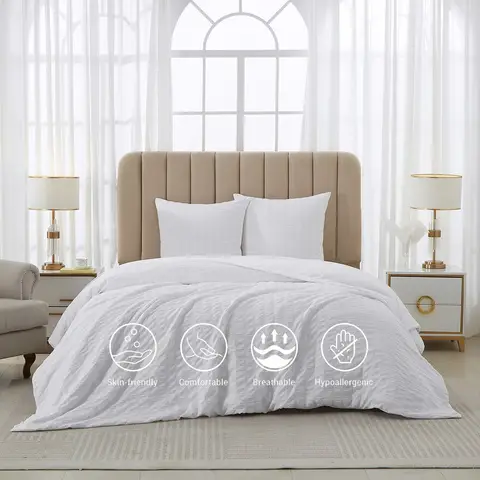 Meeallhome  Seersucker Duvet Cover Set 230*220cm/50*75cm*2 White
