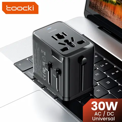 toocki Universal Travel Adapter 30W PD Fast Charger Adapter – International Power Adapter with 1 USB-A & 2 USB-C Ports – Plug Adapter for EU, UK, US, AUS