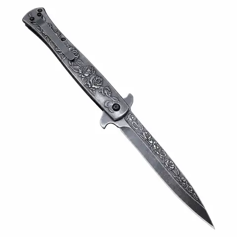 Couteau pliant lavé en pierre rose, Noir, Adapté pour la survie en milieu sauvage le camping en plein air la randonnée le trekking Noir