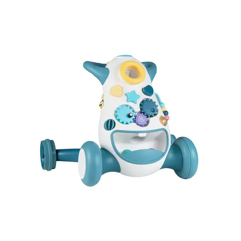 Poussette d'apprentissage pour bébé avec musique et lumières, aide à la marche, jouet de tri de formes et engrenages rotatifs, bleu