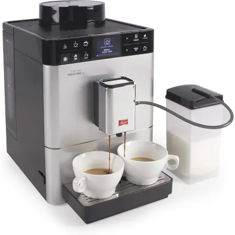 Melitta Caffeo Passione OT F531-101 Vollautomatische Kaffeemaschine mit Milchbehälter, One-Touch-Funktion, Silber