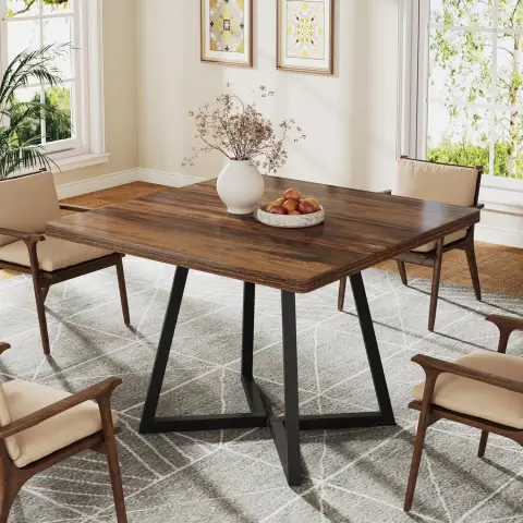 Tribesigns Esstisch Küchentisch für 4 Personen, kleiner Esstisch für das Esszimmer mit Metallfuß in Industriestil, Holzesstisch für das Esszimmer, Apartment, Tisch 80 x 80 cm, Braun