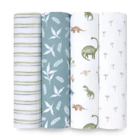 Aden + Anais Essentials Cotton Muslin Swaddles 4 Pack Dino Jungle