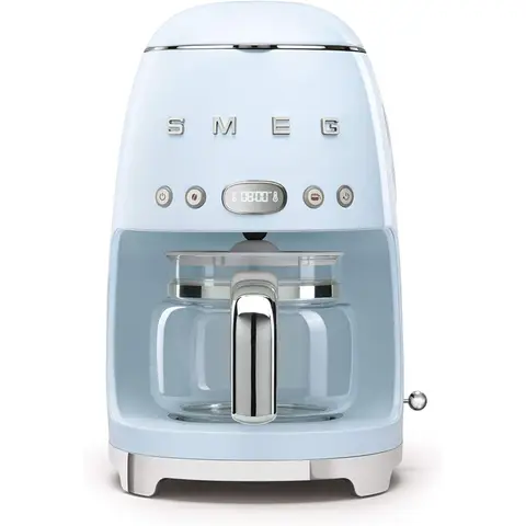 Smeg, DCF02PBEU Filterkaffeemaschine, Aroma- und Auto-Start-Funktion, Glaskanne für bis zu 12 Tassen, 2 Intensitätsstufen, Warmhaltefunktion, 1050 W, Pastellblau