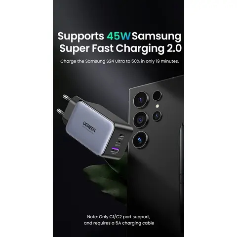 UGREEN Nexode S 65W GaN-oplader, compatibel met iPhone 17/16/15, MacBook, iPad Pro, Pixel 9, Samsung Galaxy S24/S23, Tab A8/S8, enz.