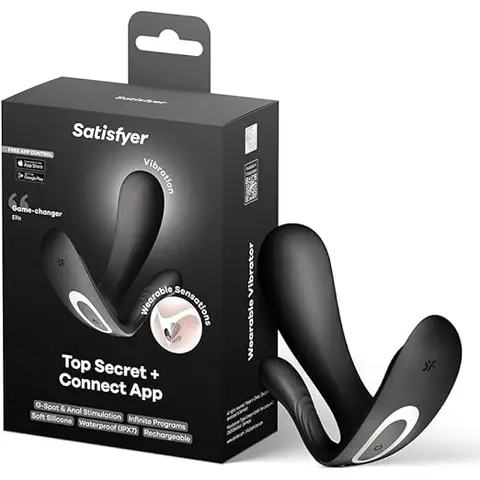 Satisfyer Top Secret+ Tragbarer Bluetooth-Vibrator, App-Steuerung, 2 Motoren, G-Punkt & Stimulation, Sexspielzeug für Paare und Frauen, Leiser & Leistungsstarker Vibrator, Schwarz