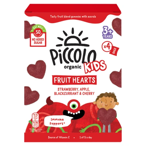 Piccolo Organic Kids Strawberry, Apple, Blackcurrant & Cherry Fruit Hearts 3+ Years 4 x 15g