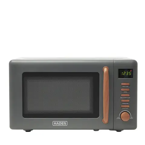 Haden Dorchester Solo Microwave - 20L, 800W, Grey, Wooden Effect Finish, LED Display, 5 Power Levels