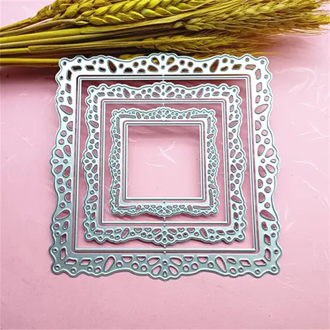Square Hollow Lace Background Metal Cutting Dies for Card Making Kit Embossing Paper Die Cuts Set Scrapbook Stencils Supplies Machine Templates