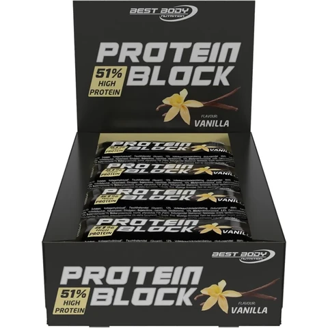 Best Body Nutrition - Protein Block - 90 g Riegel, 15 x 90 g Riegel / Faltschachtel, Geschmack: Vanille