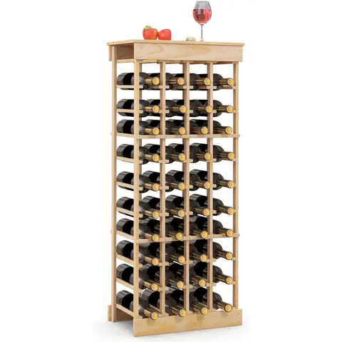 COSTWAY 40-Bottle Freestanding Wine Rack Storage Shelf with Tabletop