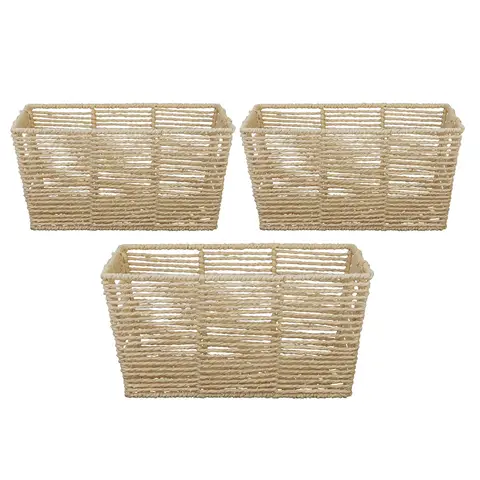 Lot de 3 boîtes de rangement tendance en papier tressé et cadre métallique, paniers de rangement cubiques durables, structure doublée