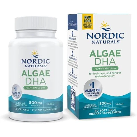Nordic Naturals Algae DHA Omega-3 Brain Support Vegan 500mg Softgels - 60 Softgels