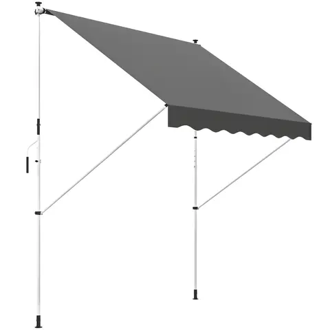 Outsunny Balcony 3 x 1.5m Manual Adjustable Awning, DIY Patio Clamp Awning Canopy, Retractable Shade Shelter Easy to Move for Balcony, Grey