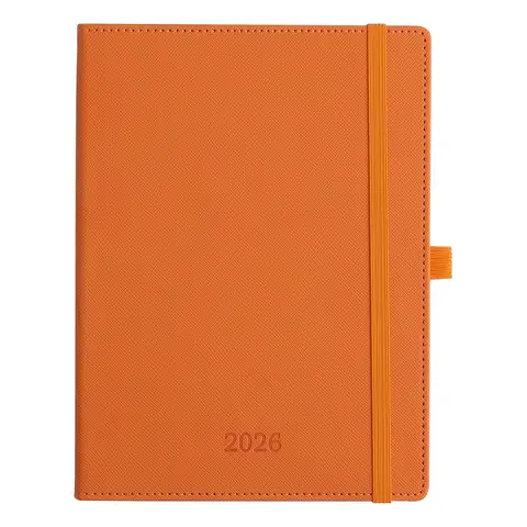 INLUXPRO A5-Planner 2026 (21,9 x 16,4 cm), Woche auf zwei Seiten, 6 Sprachen, Wochen- & Monatsplan mit Monats-Tabs, Tasche, Ausgaben-/Notizseiten, 100 g/m² Papier, PU-Leder Hardcover, Orange, Neujahrssale, Top-Geschenkideen