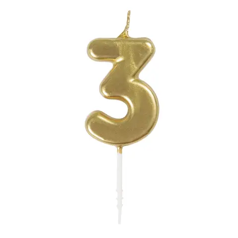 Unique Party Mini Number 3 Pick Candle, Gold