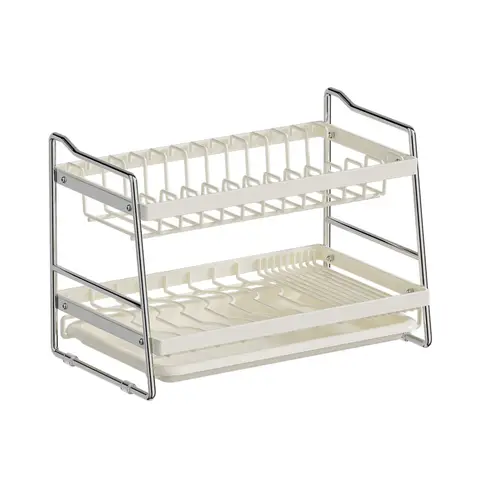 Maxcook Dish Drying Rack with Drainboard - Space Saving 2-Tier Drying Rack, Large Capacity Kitchen Organizer for Kitchen Counter  White 40*23.6*28.7cm  MCZW2153