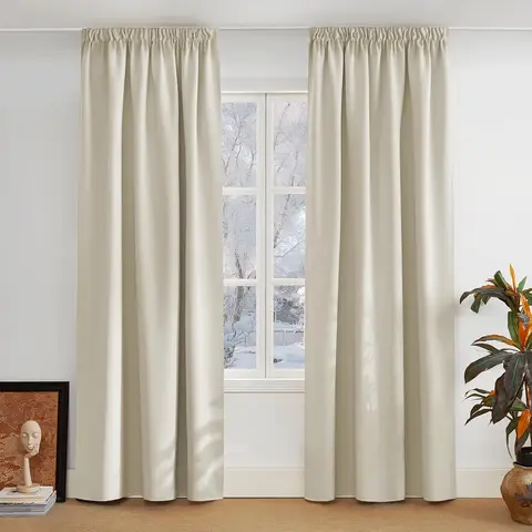 PONY DANCE Blackout Curtains with Pencil Pleat, 2 Panels W140xL245cm (W55xL96inch), Light Beige
