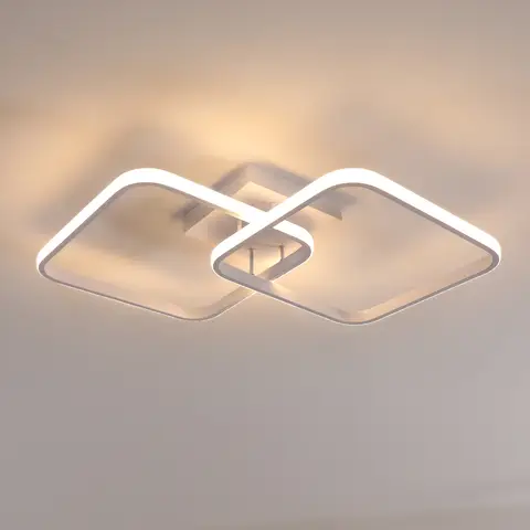 Goeco Moderne LED-Deckenleuchte 50W 5600LM Weiß Acryl 2 Quadratische Rahmen 3000K Warmweiß Ø69CM für Schlafzimmer Wohnzimmer