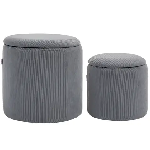 HOMCOM Ottomans Storage Nested Textured Grey 2pcs