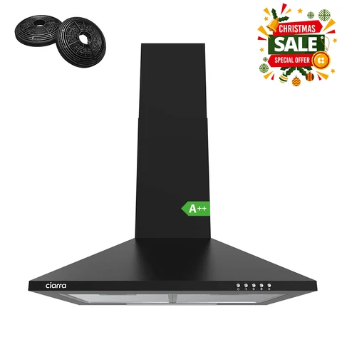 CIARRA Wall-Mounted Kitchen Extractor 60cm, Black — Convertible Venting, Push-Button Control 