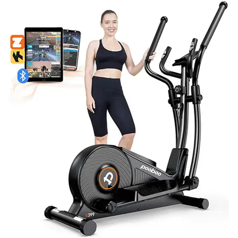 Pooboo Elliptical Machine, Elliptical Exercise Machine with 16-Level Resistance&Hyper-Quiet Magnetic Driving System, Elliptical Machine for Home with LCD Monitor&15.5IN Stride