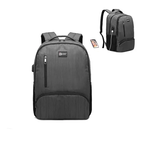 Travel Laptop Backpack with USB Charging Port, Water Resistant Business Work Computer Bag, Casual Daypack Schoolbag Rucksack for Women Men, Fits 15.6-inch Laptop, Lightweight Durable Daily Backpack Grey