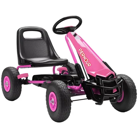AIYAPLAY Kids Pedal Go Kart, Children Ride on Racer with Adjustable Seat, EVA Tyres, Manual Clutch, Brake, Go Cart Pink