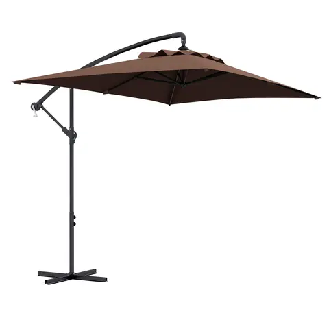 Outsunny 3x2m Cantilever Parasol with Cross Base, Banana Parasol with Crank Handle and 6 Ribs, Rectangular Patio Umbrella for Outdoor Pool, Garden, Balcony, Brown