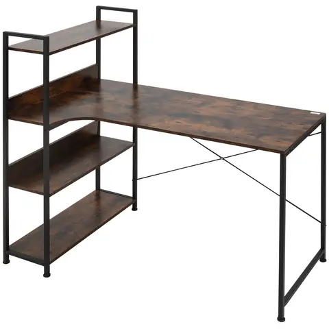 HOMCOM Desk Tall Shelves Rustic Brown/Black