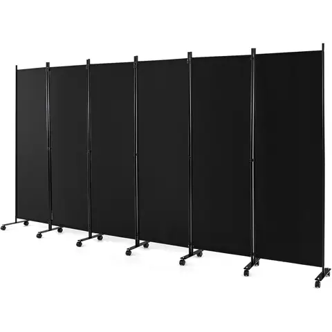 COSTWAY 6 Panel Room Divider on Wheels - Black