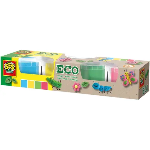 SES Eco Klei Modelleren Set - 4 Potten, Basis Kleuren