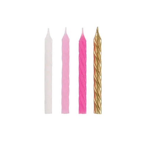 Unique Party Birthday Candles, Pink, White & Gold, 24 Pack