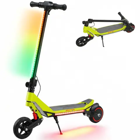 SPORTNOW Electric Scooter for Kids, Foldable Kids Scooter for Age 6-14 with LED Display, RGB lights, Up to 16km/h Green