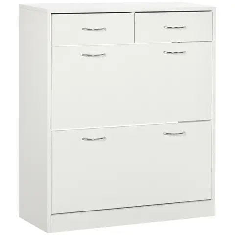 HOMCOM Narrow Shoe Cabinet, Slim Shoe Storage Cabinet with 2 Flip Drawers, 2 Slide Out Drawers and Adjustable Shelves White