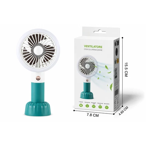 DM-57 Hand- oder Stand-Miniventilator mit Typ-C-Ladekabel, mit Beleuchtung, in vier niedlichen Farben erhältlich, zufällig versendet