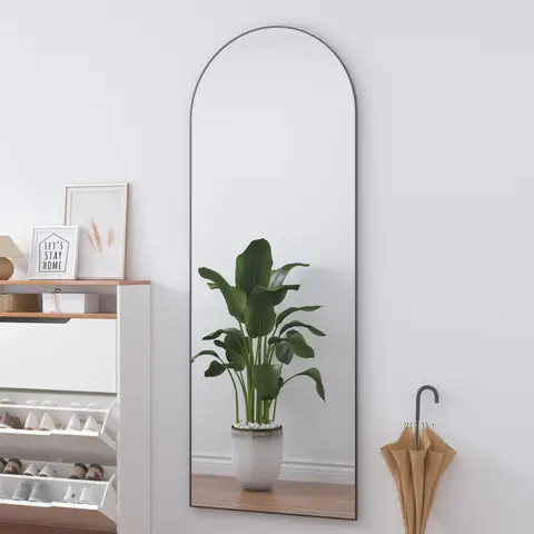 Ganzkörperspiegel, 162x53 cm Bogenförmiger Bodenspiegel mit Standfuß, Bogenförmiger Ganzkörperspiegel zum Aufstellen oder Anlehnen für Schlafzimmer, Wohnzimmer Blakc