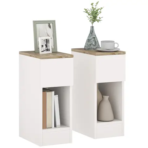HOMCOM Bedside Tables Set of 2, Modern Side Tables with Drawer and Shelf, Nightstands for Bedroom, Living Room White