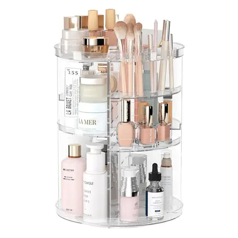 Vilscijon Acrylic Storage Rack, Desktop Vanity Cosmetic Organizer, Bathroom Vanity Skincare Storage Shelf with Light Luxury Style