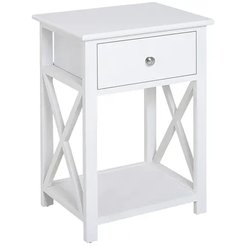 HOMCOM Bedside Table Cross Panels 1 Drawer White
