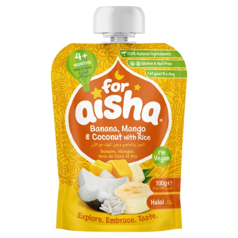For Aisha Banana, Mango & Coconut with Rice, 4+ Months 100g